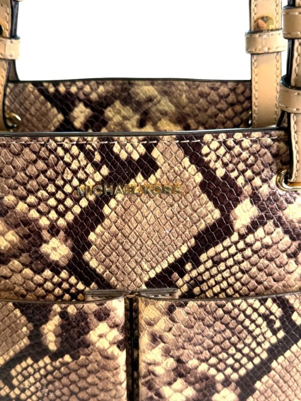 Michael Kors Bedford Pockets Tote Bag Snake Skin Python Design